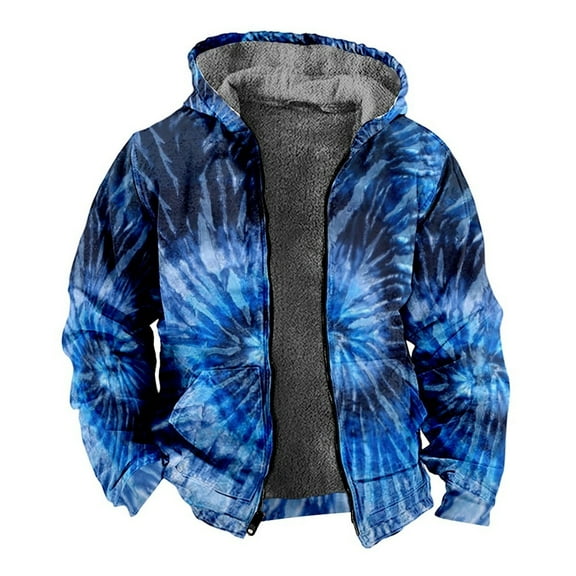 XIAONU Sherpa Lined Hoodies For Men Tie Dye Print Full Zip Hoodie Warm Winter Outdoor Jacket