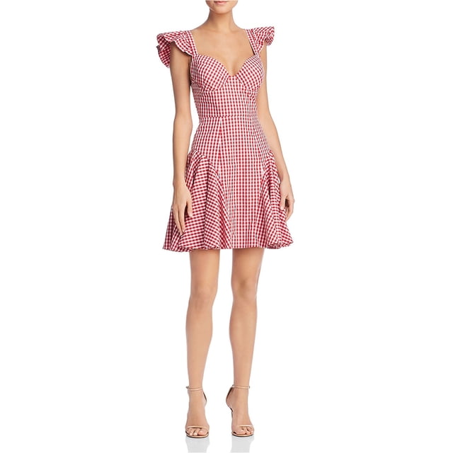 Petersyn Womens Gingham Ruffled Dress, Rojo, XS