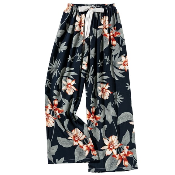 Karight Womens Printed Cropped Pants Lounge Pants Elastic Waist Casual Sleep Bottoms with Soft Fabric Breathable Relaxed Fit Daily Loungewear