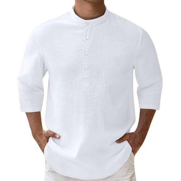 LIaqionyy Mens 3/4 Sleeve Shirts Classic Fall Tops Casual Big and Tall Shirt Button down Comfortable Clothes