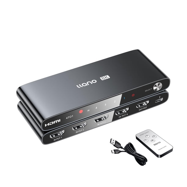 Switch HDMI 2.1 llano 4K@120Hz 8K@60Hz con Control Remoto IR 4x1 (Negro)