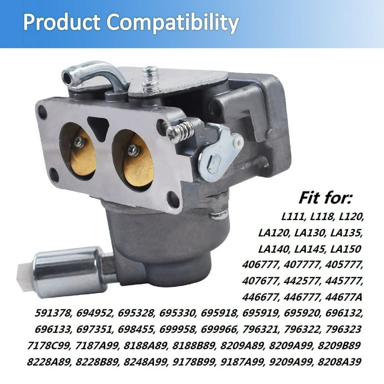 799230 Carburetor Replacement for John Deere L111 L118 L120 LA120 LA130 LA135 LA140 LA145 LA150 Replacement for Briggs Stratton 791230 799230 699709