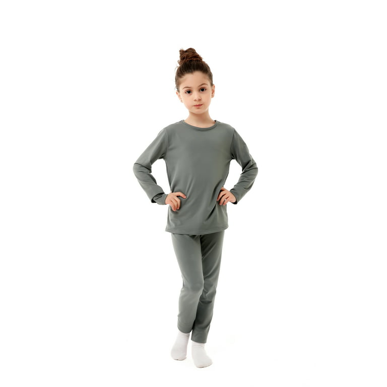 Elowel Thermal Underwear Set for Girls Kids Thermals Base Layer XL Gray
