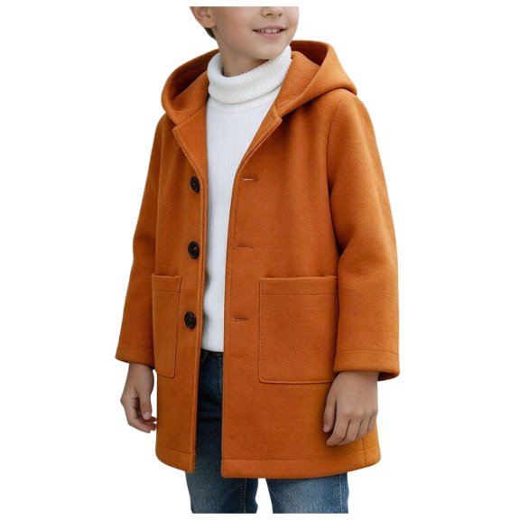 Pandaie 1-10T Kids Boy's Hooded Button Front Elegant Clothes Mid Length Wool Blend Coat for Fall Winter School Jacket Brown,3-4 Years