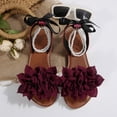 thumbnail image 6 of Sandals Women Women's Fashionable Casual Summer Flower Decoration Pearl Bowknot Open-Toe Round Head Flat Sandals Wine 37, 6 of 9