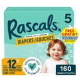thumbnail image 1 of Couches Rascals Premium, taille 5, 160 unités, incluant 5 paquets de Lingettes premium à 99% eau, 1 of 8
