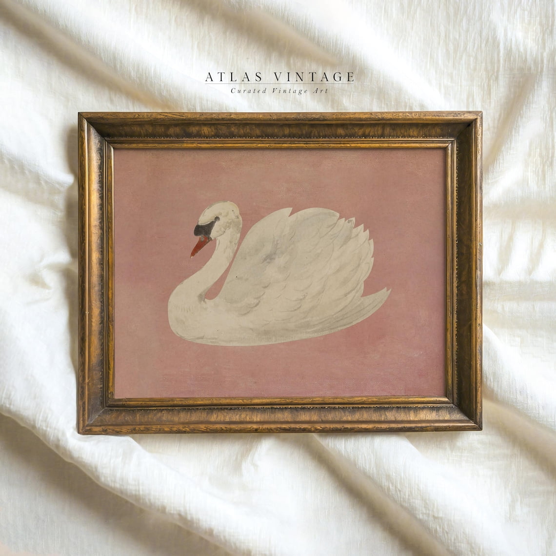 Vintage White Swan Wall Art Print, Neutral Moody Farmhouse Decor