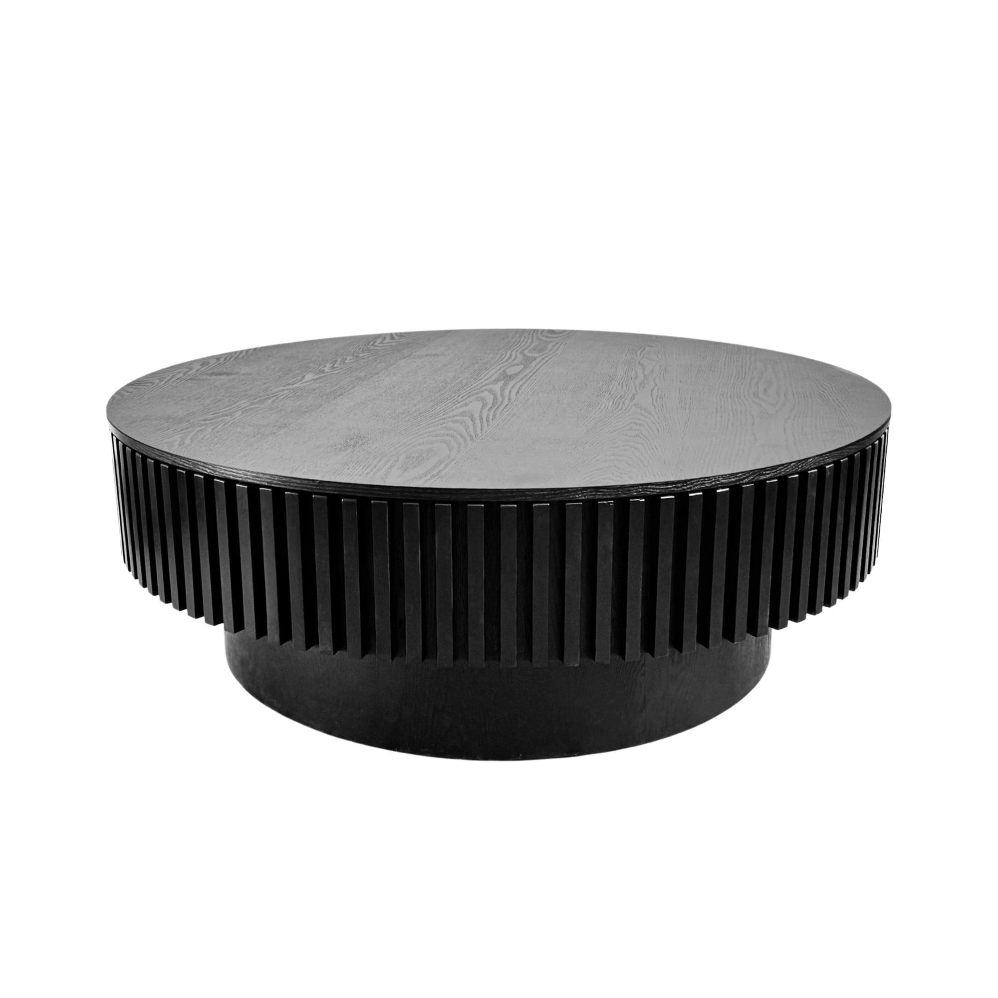 39.37" Round Coffee Table with Storage, Fluted Modern Coffee Table with Hidden Storage, Wood Veneer Center Table for Living Room, Black