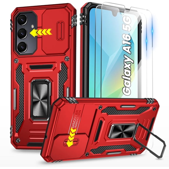 REQO for A17/A16 Samsung Phone Case: with 2 Pcs Screen Protectors for Galaxya16 5G Phone Case, Magnetic Kickstand, Slide Camera Cover, Military-Grade Shockproof Funda para Samsung A17/A16 5G