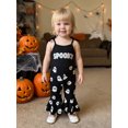 thumbnail image 4 of RUINIXCW Littler Girl Halloween Overalls Letter Embroidered and Ghost Print Tie Shoulder Flare Pants Jumpsuits, 4 of 9