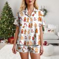 thumbnail image 6 of felwors Women Christmas Pajamas Set Silk Satin Short Sleeve Button Down Top and Shorts Plus Size Soft Sleepwear Lounge Xmas Pjs Light Yellow, XXXL, 6 of 6
