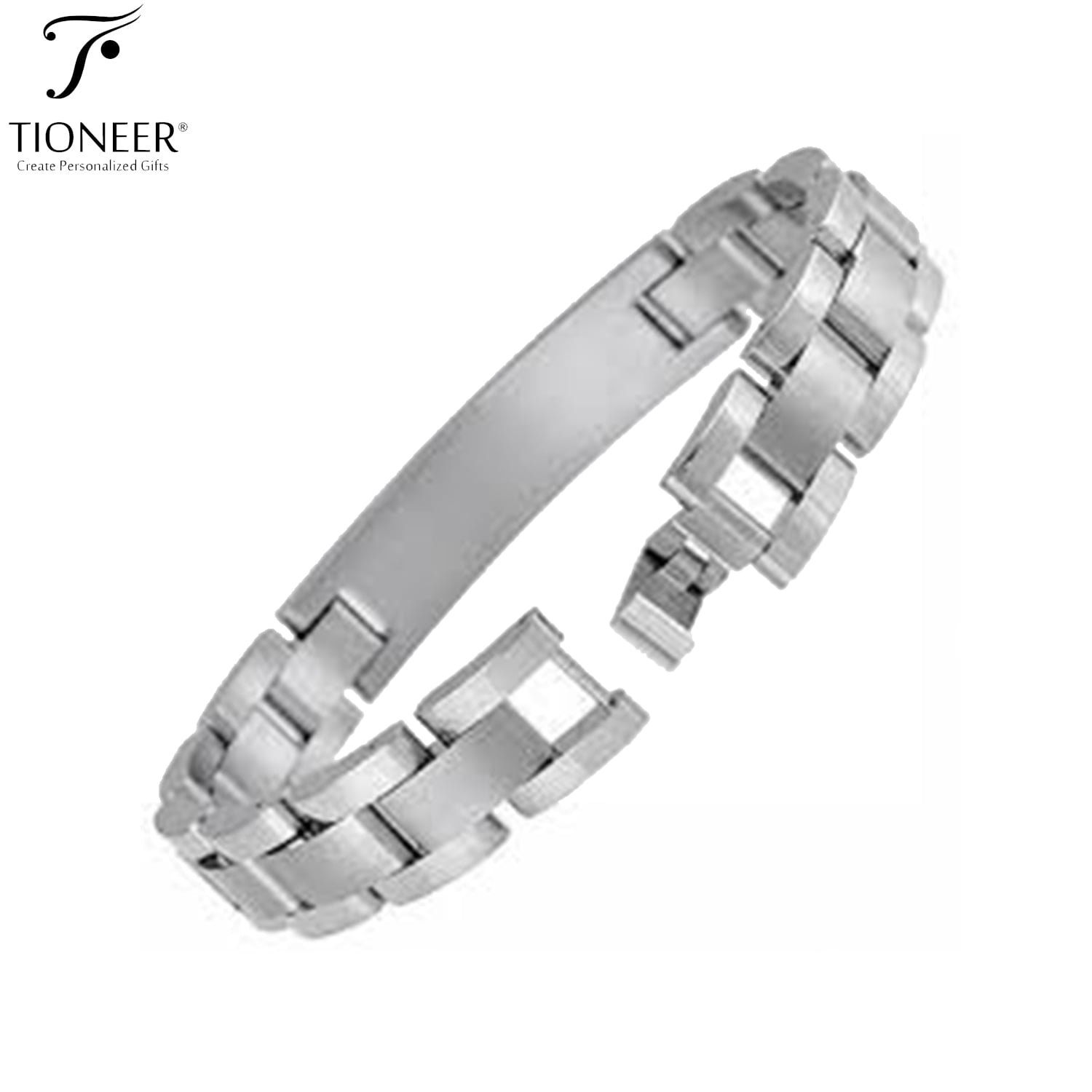 Tioneer Tungsten Carbide Brushed Center ID Link Classic Minimalist Fashion Bracelet for Men or Women w/ Free Engraving Options