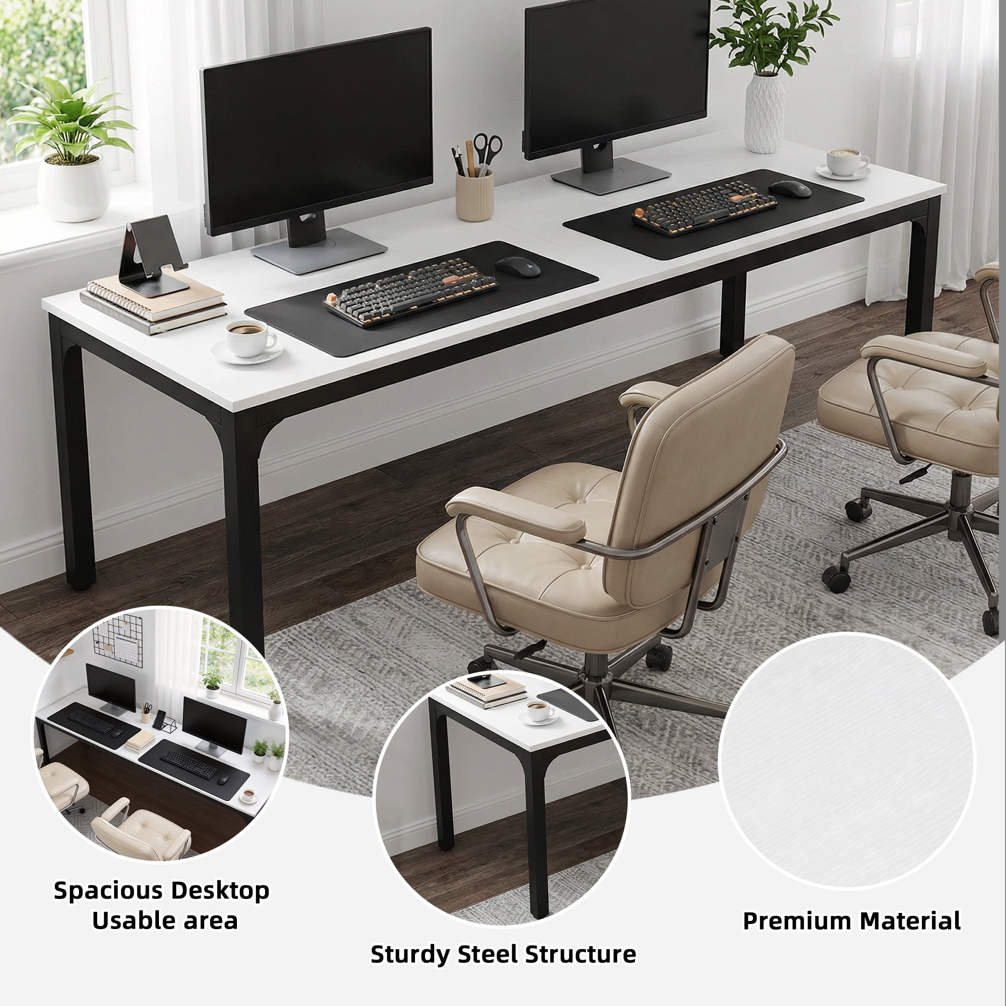 MAYEERTY 78.7" Extra Long Industrial Double Workstation Desk, 2-Person Home Office Desk with Heavy-Duty Metal Frame, 200lbs Capacity MDF Tabletop