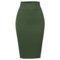 thumbnail image 2 of A2Y Women's Basic Solid Ponte Knee Length Slit Techno Span High Waist Pencil Skirt Olive L, 2 of 3