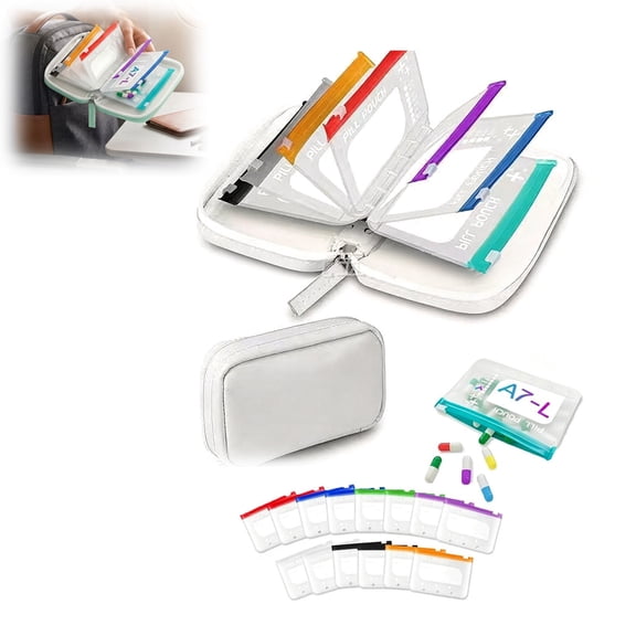 Waterproof Pill Organizer, 14 Pouch High Capacity 2 Week Travel Pill Case, Color Coded Binder Style Medication Holder for Vitamins Supplements, Portable Reusable Pill Pouch Set