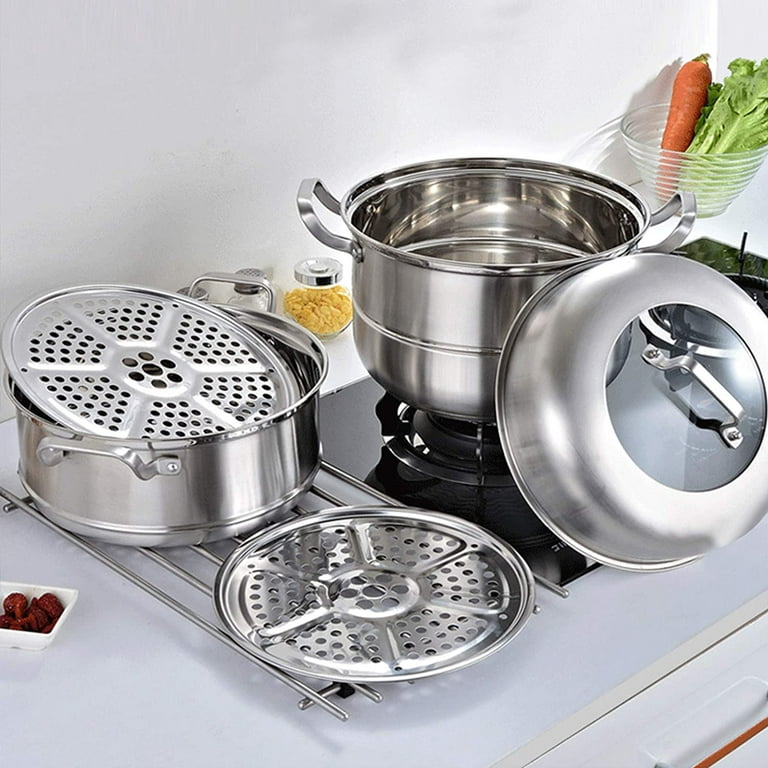 ANQIDI 3 Tiers Steamer, 11 Stainless Steel Steaming Pot Silver
