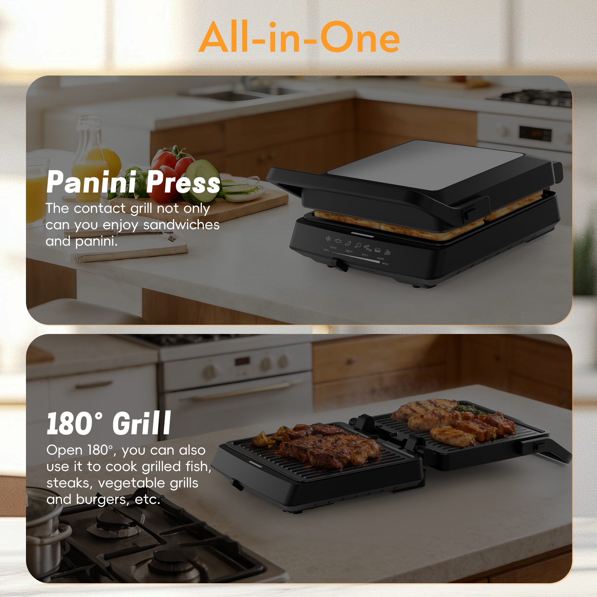 Whall 4-in-1 Indoor Grill & Griddle Combo, 1600W, Black photo 5