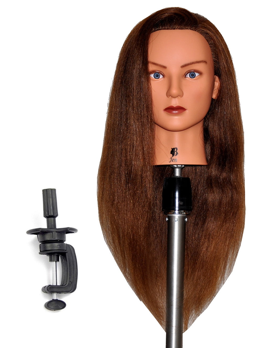 Bellrino 24 100% Human Hair Cosmetology Mannequin Manikin Training Head  with Clamp (24 ETHNIC SKIN ((DEBBIE+SET-NEW))