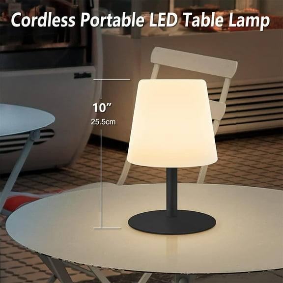 Postlucky 10" Small Cordless Portable LED Table Lamp for Bedroom Living Room, Rechargeable Bedside Desk Light, Black Metal Bracket