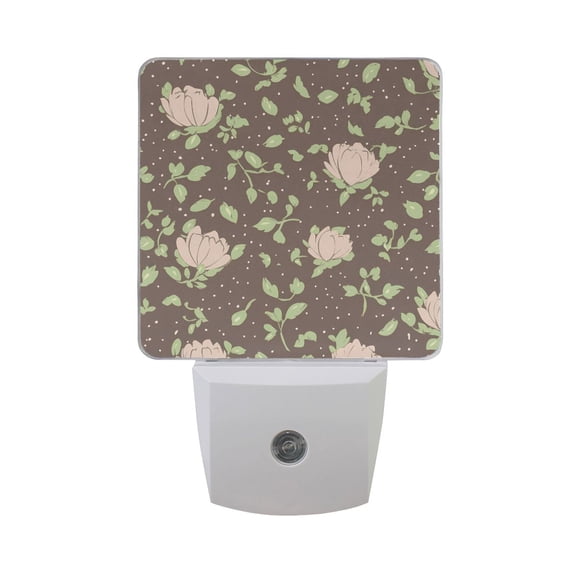 Green Leaves Small Roses Night Light 2 Pack LED Nightlight Plug into Wall Dusk to Dawn Sensor Soft White