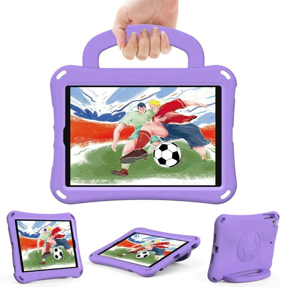 Allytechgroup Kids Cas for Apple iPad mini 1 2 3 4 5, Cute Football Design EVA Silicone Shockproof Kids Friendly Handle Stand Anti-Scratch Tablet Case Cover for iPad mini 1st 2nd 3rd 4th Gen,Purple