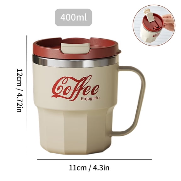 12oz Double Wall Insulated Stainless Steel Coffee Mug with Handle