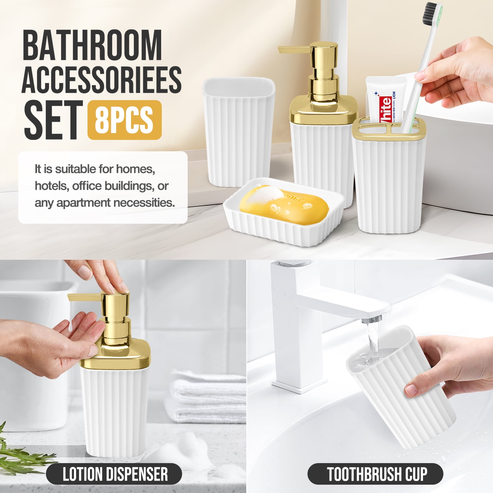 Livhil 19 Pcs White Bathroom Accessories Sets with Shower Curtain,  Specially Designed for Small Spaces