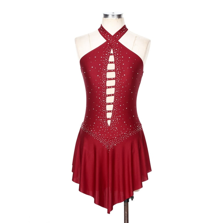 burgundy ice skating dress Figure Skating Dress Long-Sleeved Burgundy