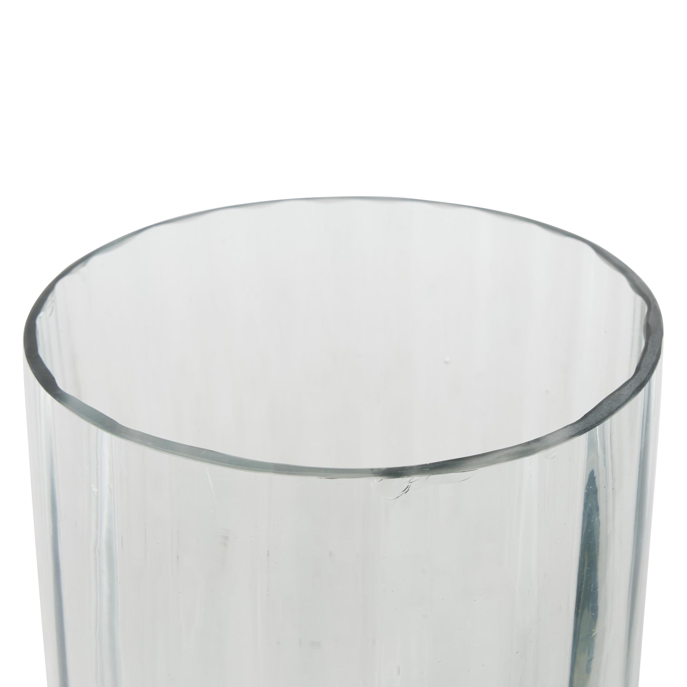 DecMode Glass Ribbed Fluted Hurricane Lamp with Elevated Base