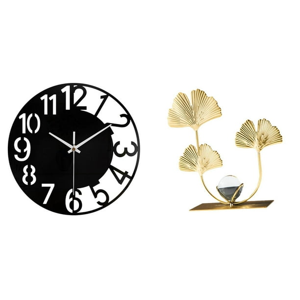 Reloj de pared grande,Reloj de pared acrílico silencioso de estilo moderno.,Reloj de pared grande de oficina,silencioso,fácil de leer y sencillo.,Estatua de figurita,Estatuas de hojas y