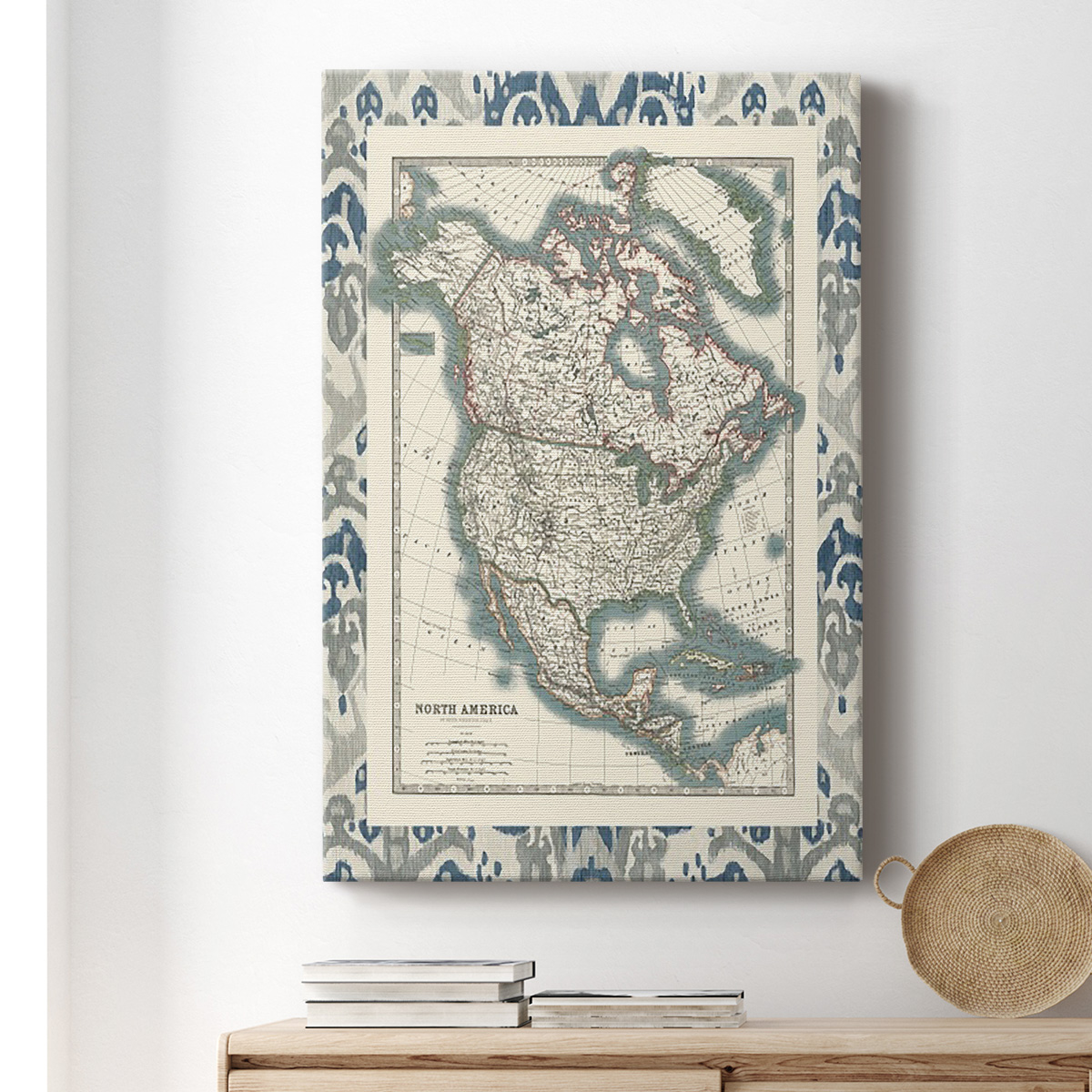 Bordered Map of North America Premium Gallery Wrapped Canvas - Ready to Hang