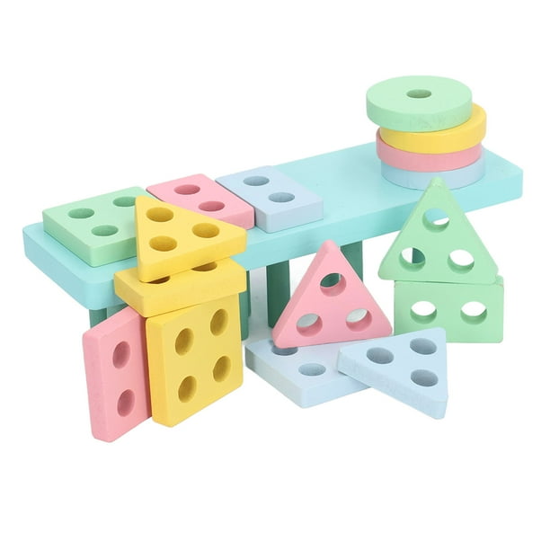 Wood Sorting Stacking Block, Early Educational Learning Color Recognition Fine Motor Skills