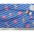 thumbnail image 2 of Soimoi Blue Cotton Duck Fabric Stripe & Rose Bouquet Floral Printed Fabric 1 Yard 42 Inch Wide, 2 of 3