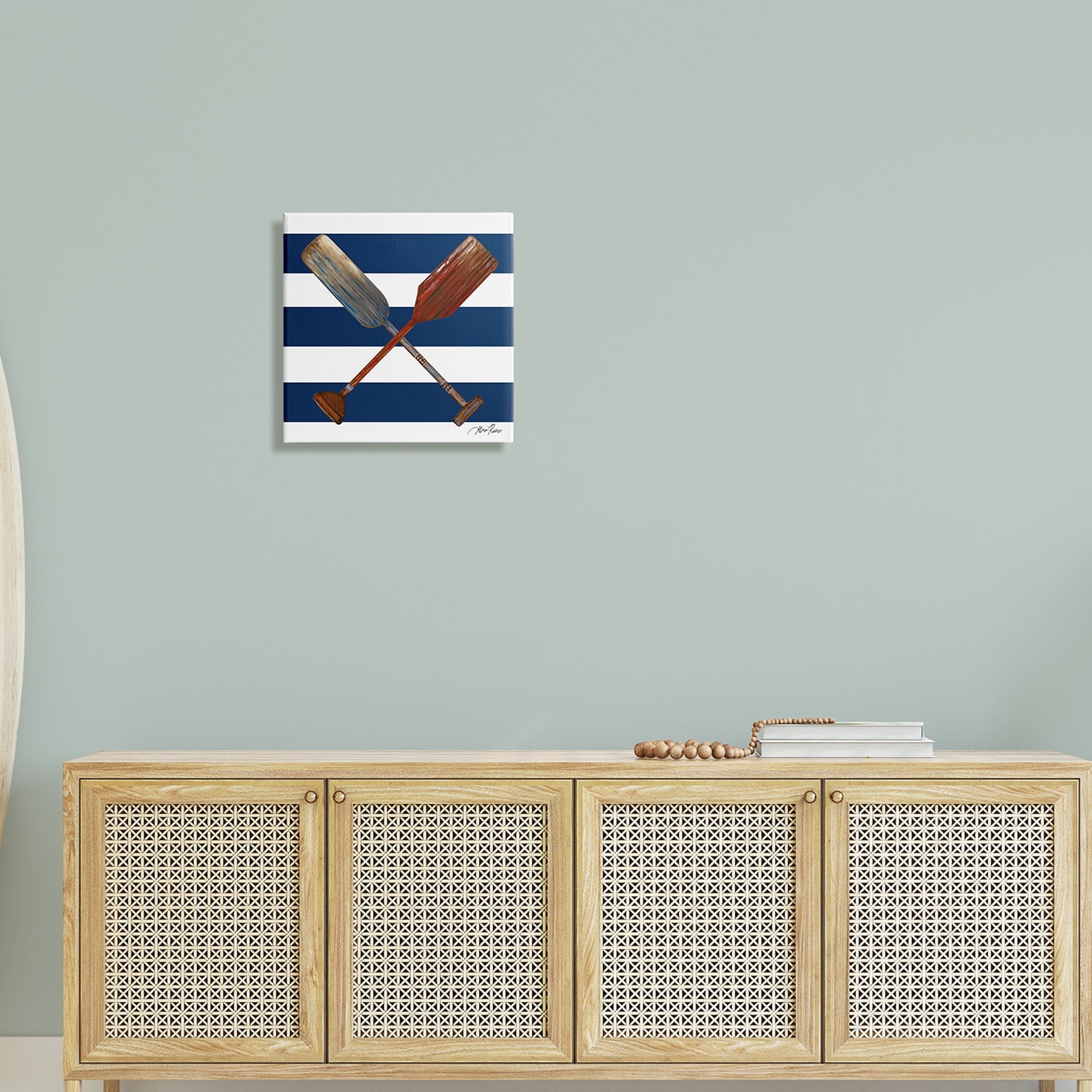 Stupell Industries Nautical Crossed Oars Wide Blue Band Striped Pattern,17 x 17, Design by Gina Ritter