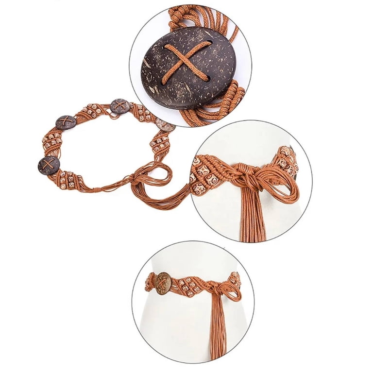Boho Braided Waist Belt for Women, AURORADY Western Hand  display picture 1