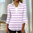 thumbnail image 6 of Jsaierl 3/4 Flounce Sleeve Womens Tops Casual Crew Neck Shirts Trendy Striped Petite Blouses Flowy Holiday Tunic Top S-2XL, 6 of 8