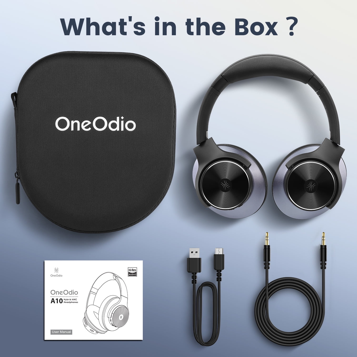 Oneodio A10 Bluetooth Active Noise Cancelling Wireless Headphones with Microphone | Hi-Res Audio Deep Bass over Ear Headset-Black