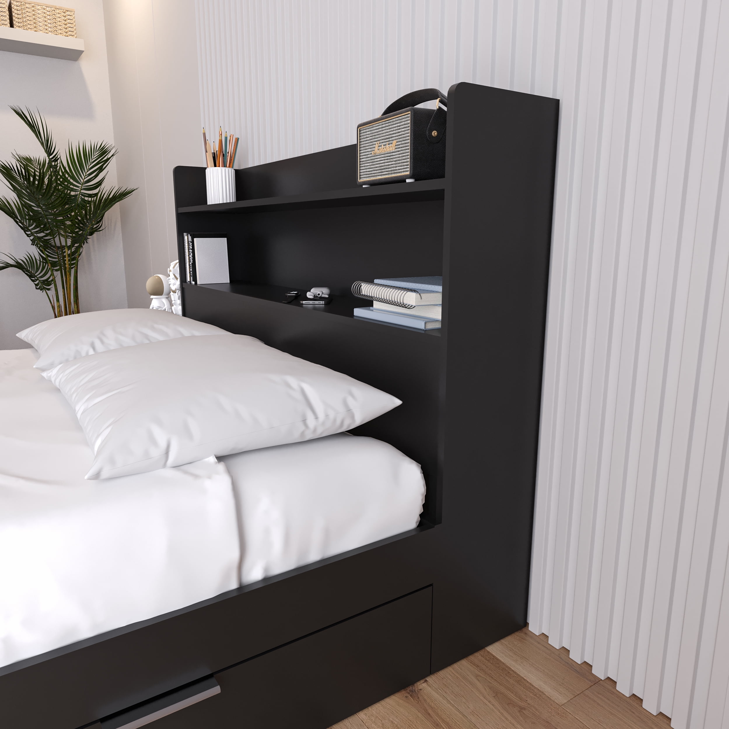Nexera Hunter Full Size Bookcase Headboard, Black