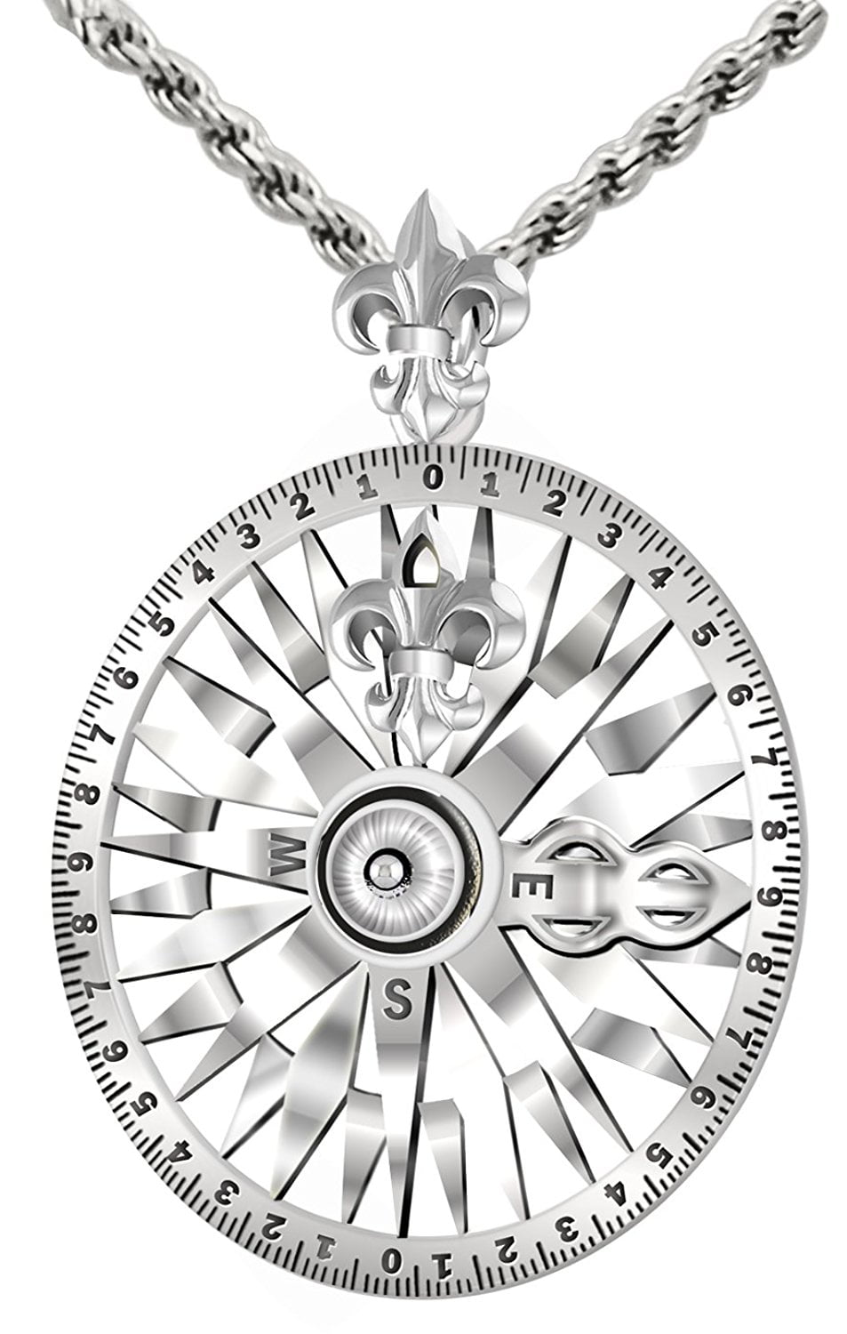 New Antique 0.925 Sterling Silver Compass Rose Nautical Navigation Pendant  Necklace