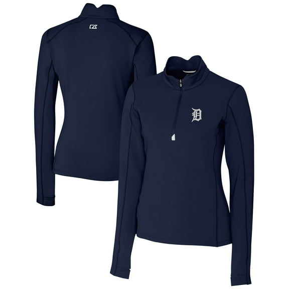 Women's Cutter & Buck Navy Detroit Tigers DryTec Traverse Stretch Quarter-Zip Pullover Top