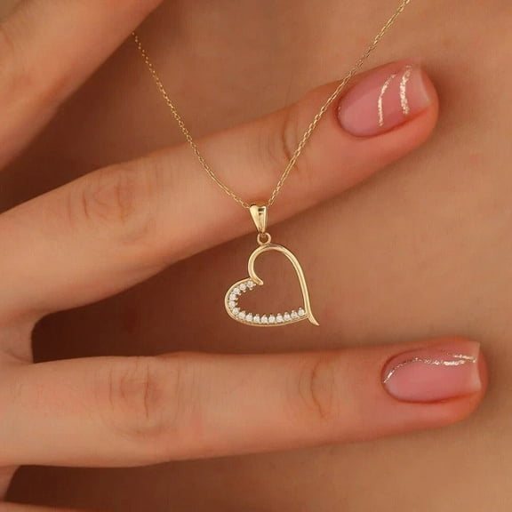 Real Moissanite 1.00Ct Round Cut Heart Pendant 14K Yellow Gold Plated 18"Chain