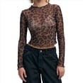 thumbnail image 1 of Camiseta de Transparente para Mujer, Top Corto de Larga con Estampado de Dinero A , Camisetas Ajustadas. Leopardo Negro S, 1 of 10