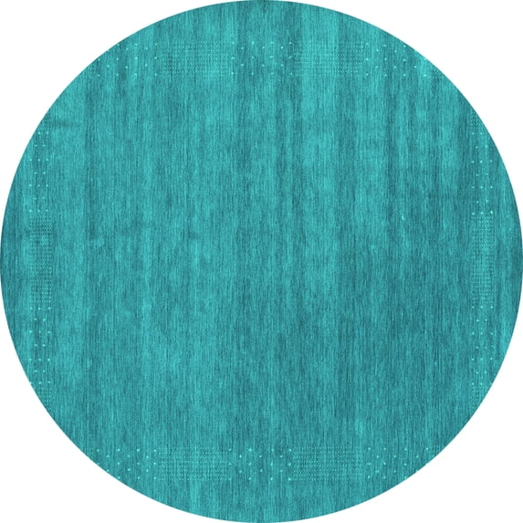 Ahgly Company Machine Washable Indoor Round Abstract Turquoise Blue Contemporary Area Rugs, 4' Round