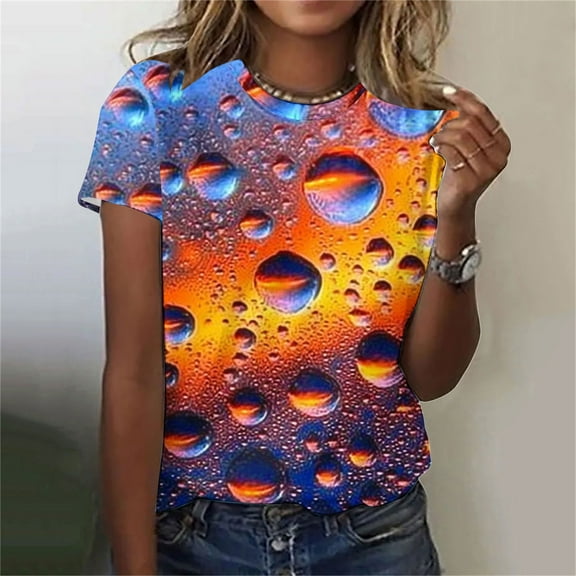 Odbmxy Womens Tshirts Short Sleeve Graphic Women's Plus Size Tops Print Vintage Leisure Holiday Regular Tops,L