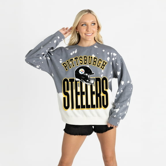 Women's Gameday Couture  Gray Pittsburgh Steelers Arch Rivals Faded Wash Sweatshirt