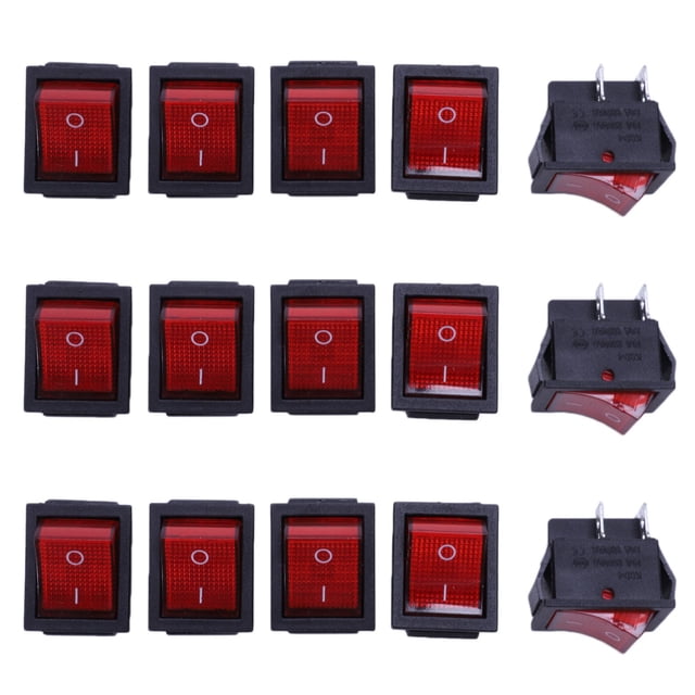 15 x Interruptor Basculante Luz Iluminado Rojo On/Off DPST 16A/250V 20A/125V CA