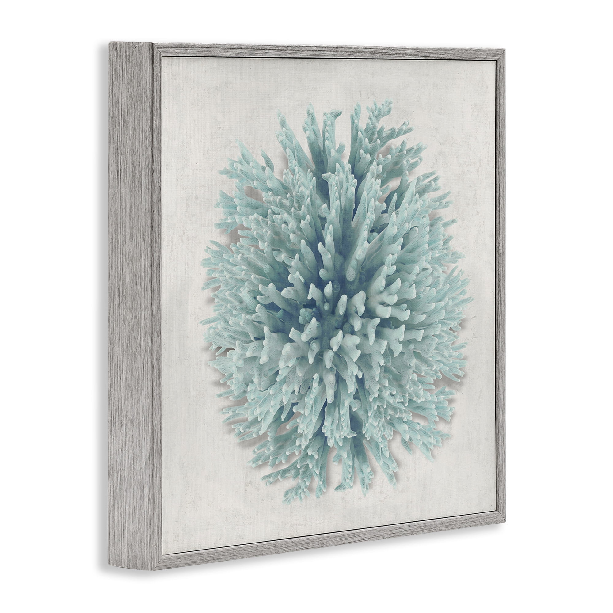 Stupell Industries Coral Ball Blue Sea Beach Design Nature Painting Gray Framed Art Print Wall Art, 24 x 24