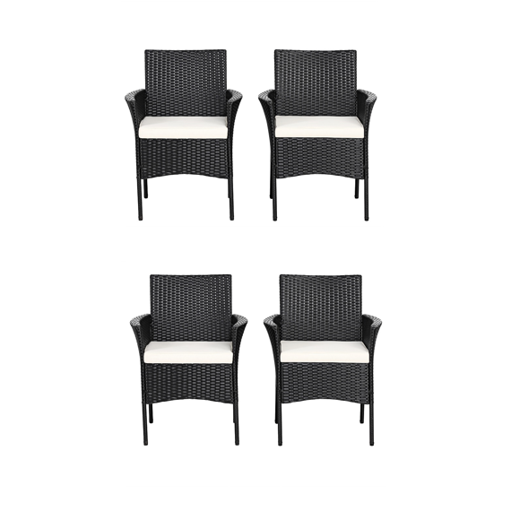 Patiojoy Outdoor 4 PCS Rattan Dining Chair Patio Cushioned Arm Chair w/Zipper Black