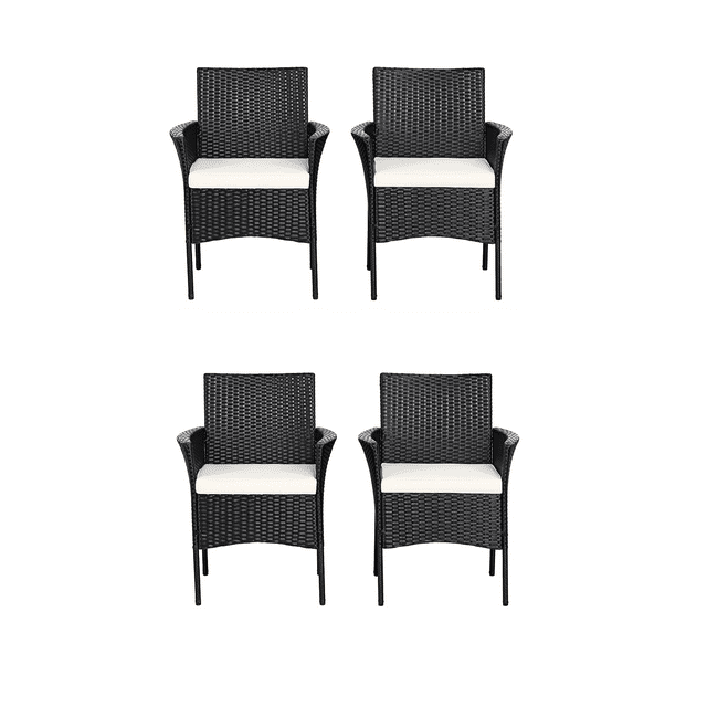 Patiojoy Outdoor 4 PCS Rattan Dining Chair Patio Cushioned Arm Chair w/Zipper Black