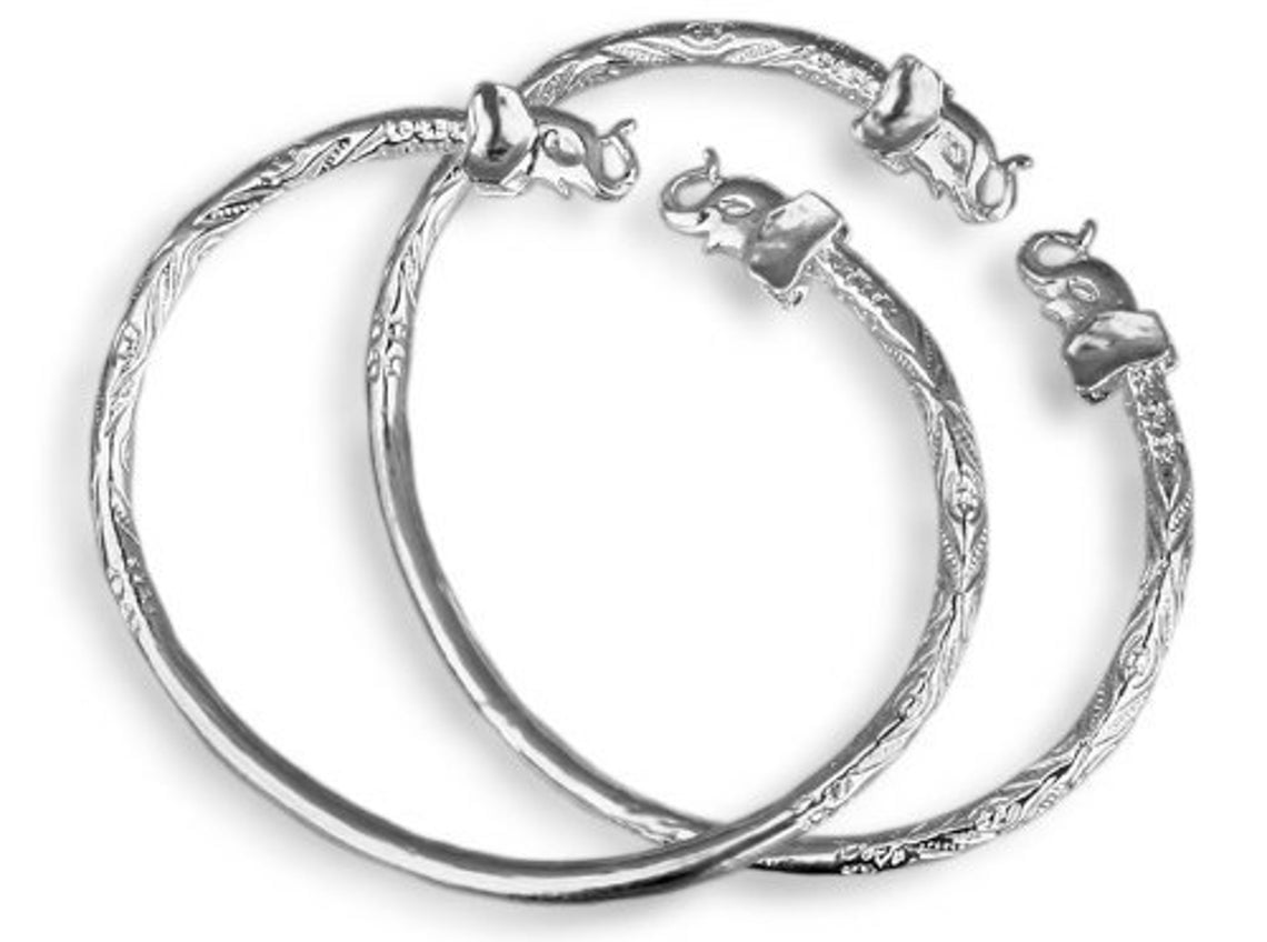 Pair Textured Ball .925 Sterling Silver West Indian Bangles 